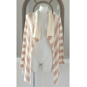 Splendid Draped Metallic Striped Sweater Cardigan, Cream Rose Gold Size M
